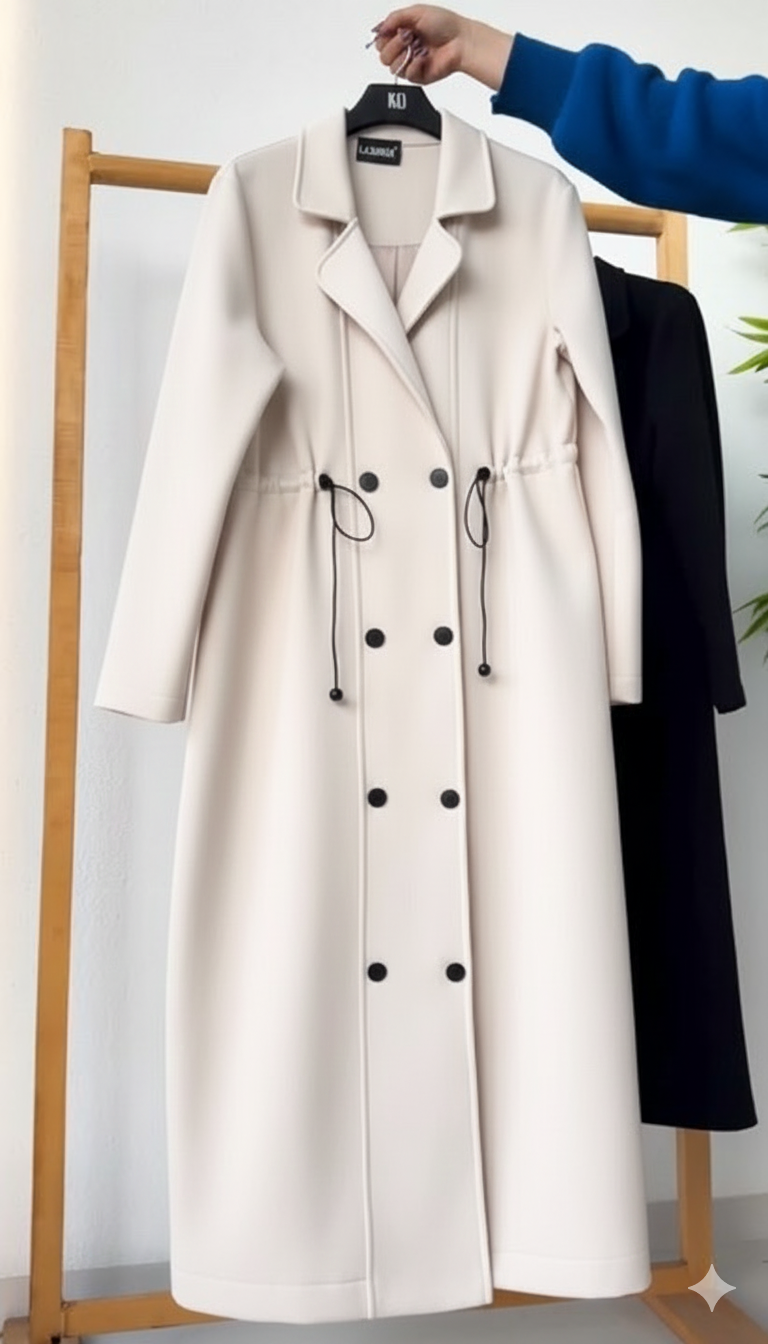 CH 622 - Women’s Elegant Drawstring Long Coat Dress – Winter Wear |