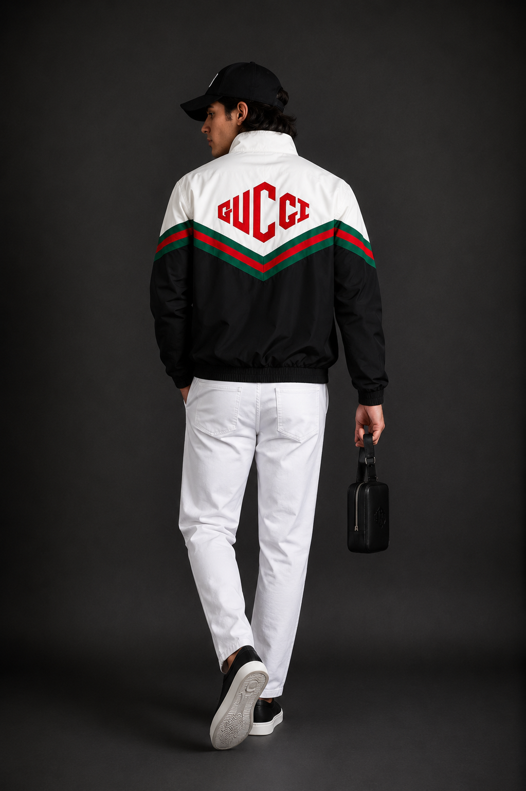 (CJ-7) Premium Men's Color Block Zip-Up Jacket –  with Signature Green-Red Stripe