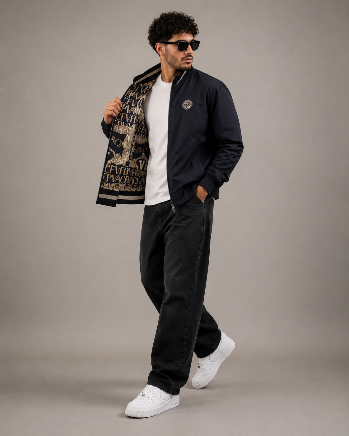 (CJ-29): Premium Men's Designer Bomber Jacket - Reversible Look Patterned Trim