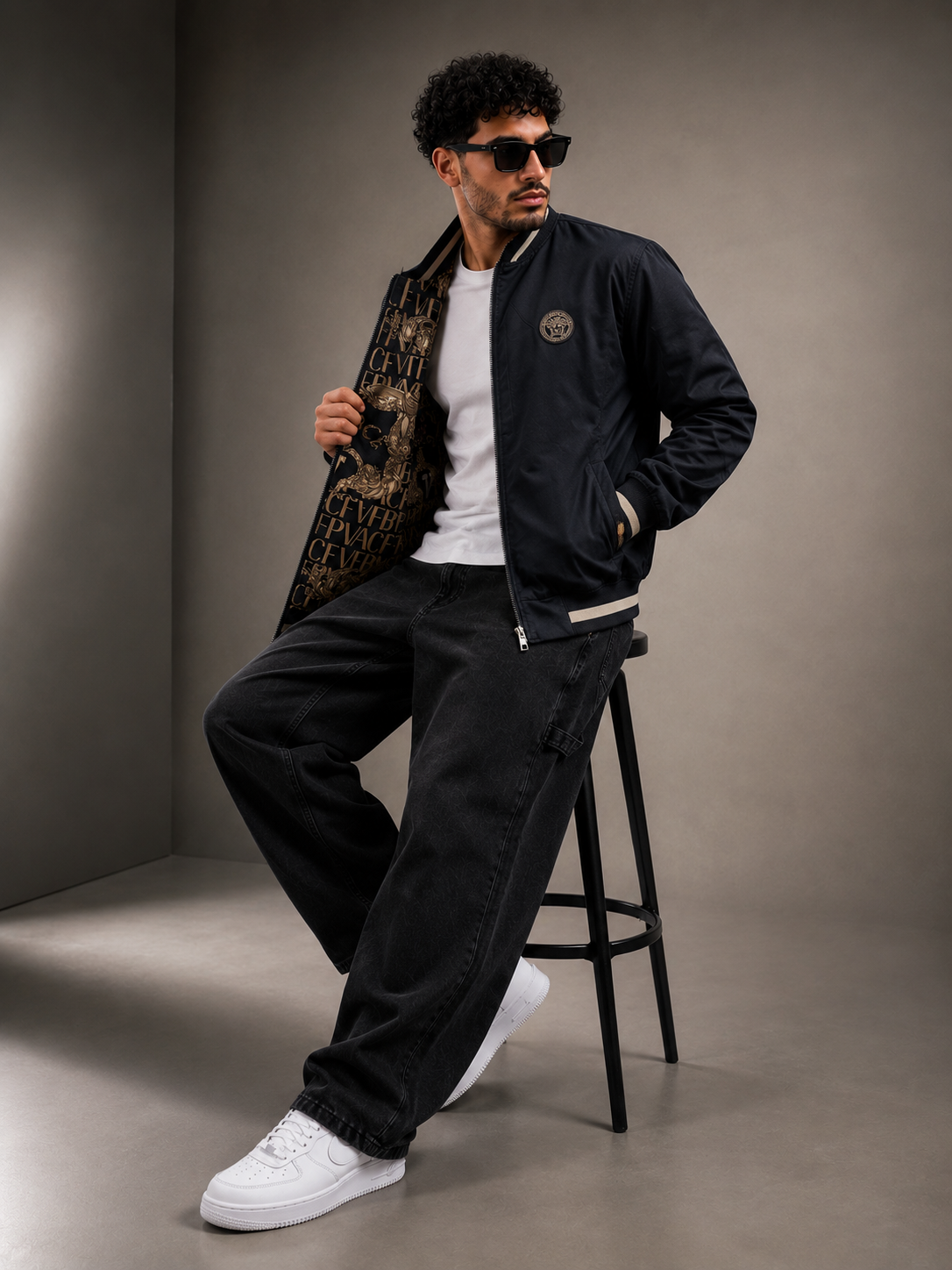 (CJ-29): Premium Men's Designer Bomber Jacket - Reversible Look Patterned Trim