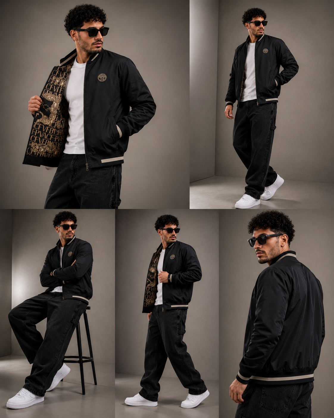 (CJ-29): Premium Men's Designer Bomber Jacket - Reversible Look Patterned Trim