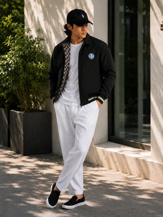 (CJ-37) Premium Coordinated Menswear Set:   Check-Logo Bomber