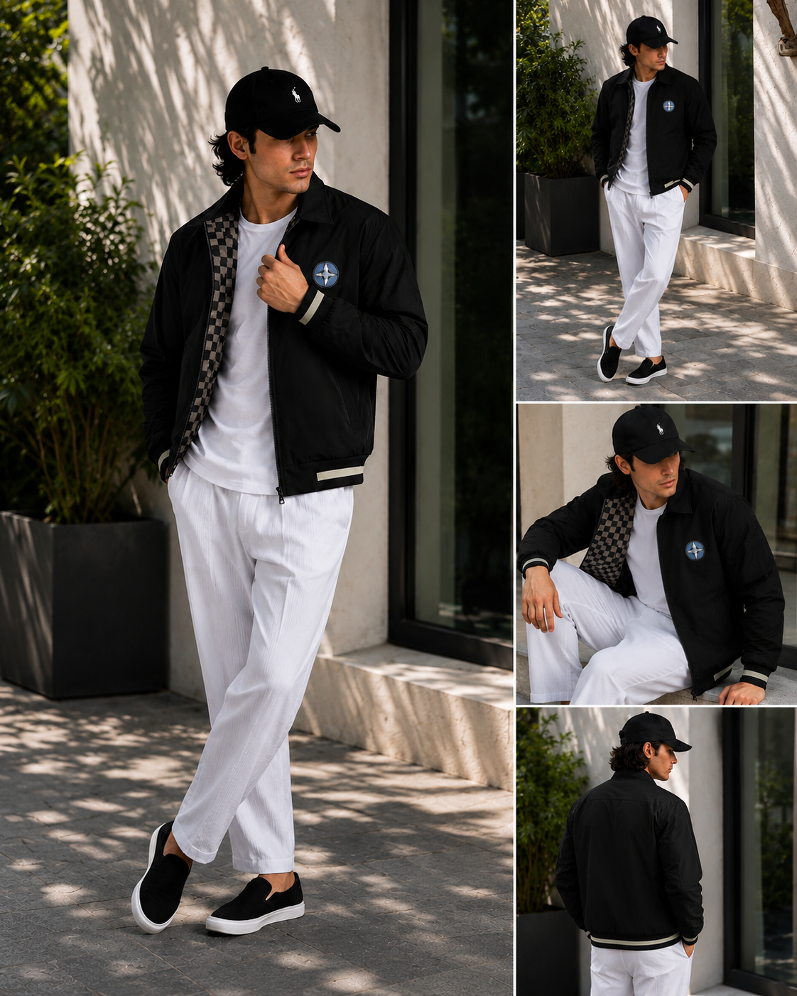 (CJ-37) Premium Coordinated Menswear Set:   Check-Logo Bomber