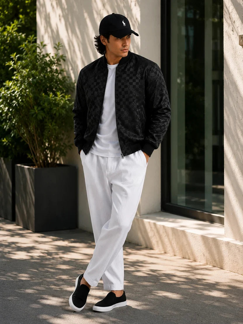 (CJ-34) Urban : Shadow-Embossed  Bomber Jacket
