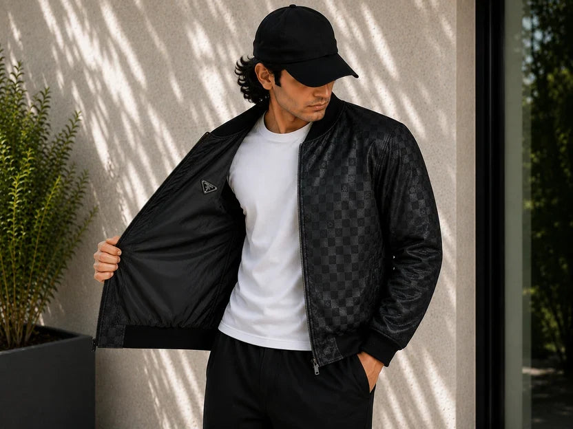 (CJ-34) Urban : Shadow-Embossed  Bomber Jacket