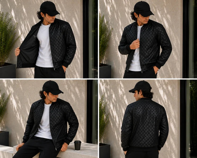 (CJ-34) Urban : Shadow-Embossed  Bomber Jacket