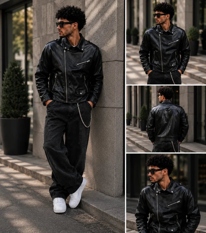 (CJ-18) Premium Black Leather Biker Jacket