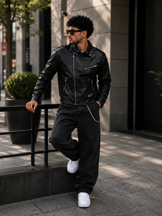 (CJ-18) Premium Black Leather Biker Jacket