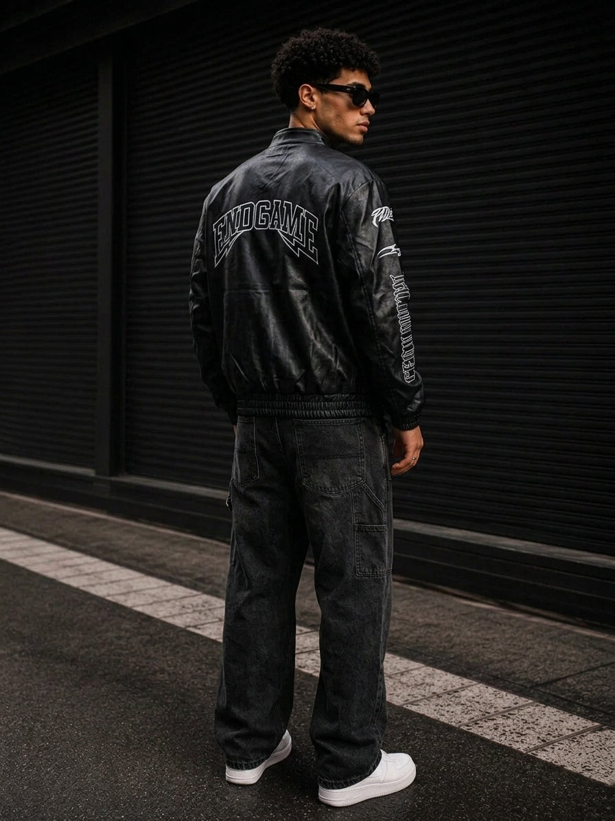 (CJ-25) Men's Urban Streetwear Faux Leather Biker Jacket
