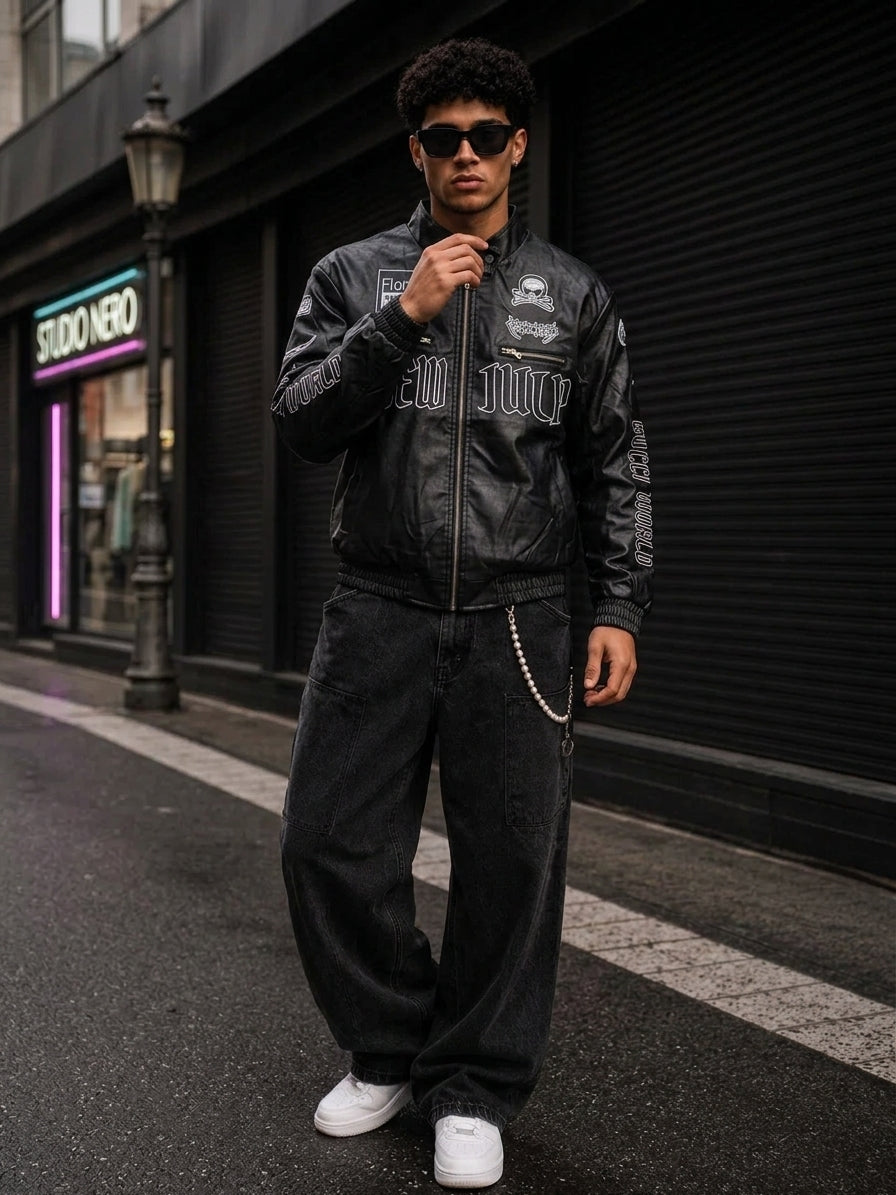 (CJ-25) Men's Urban Streetwear Faux Leather Biker Jacket