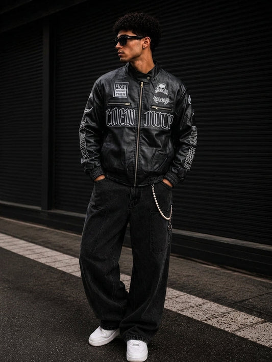 (CJ-25) Men's Urban Streetwear Faux Leather Biker Jacket