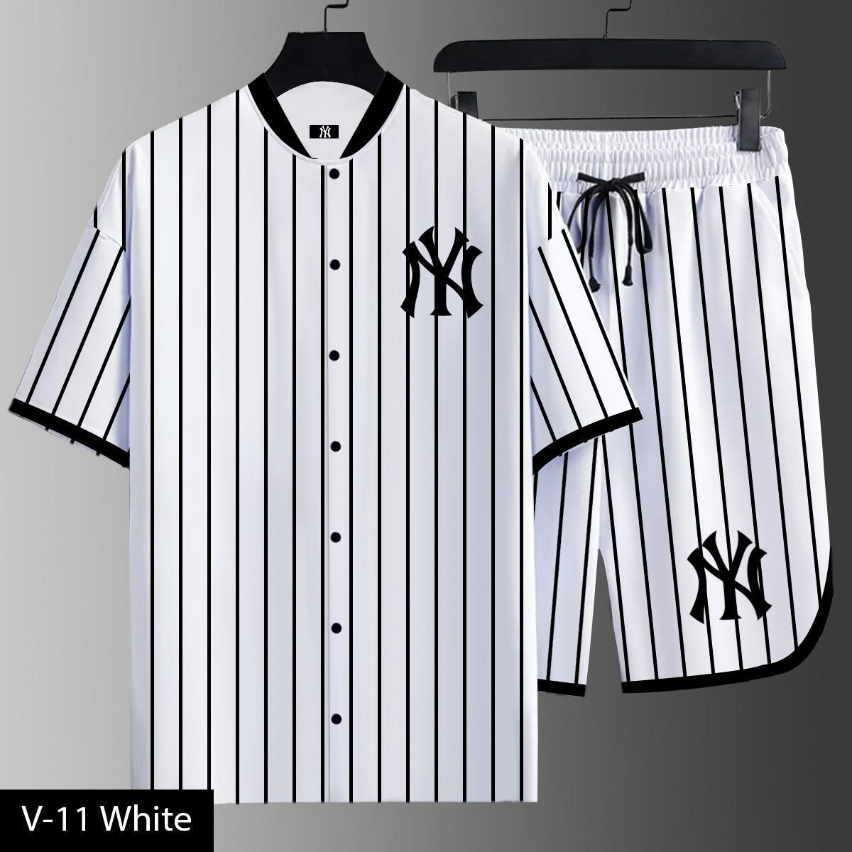 NY Pinstripe Summer  Tracksuit Set – Shirt & Shorts (V-11)