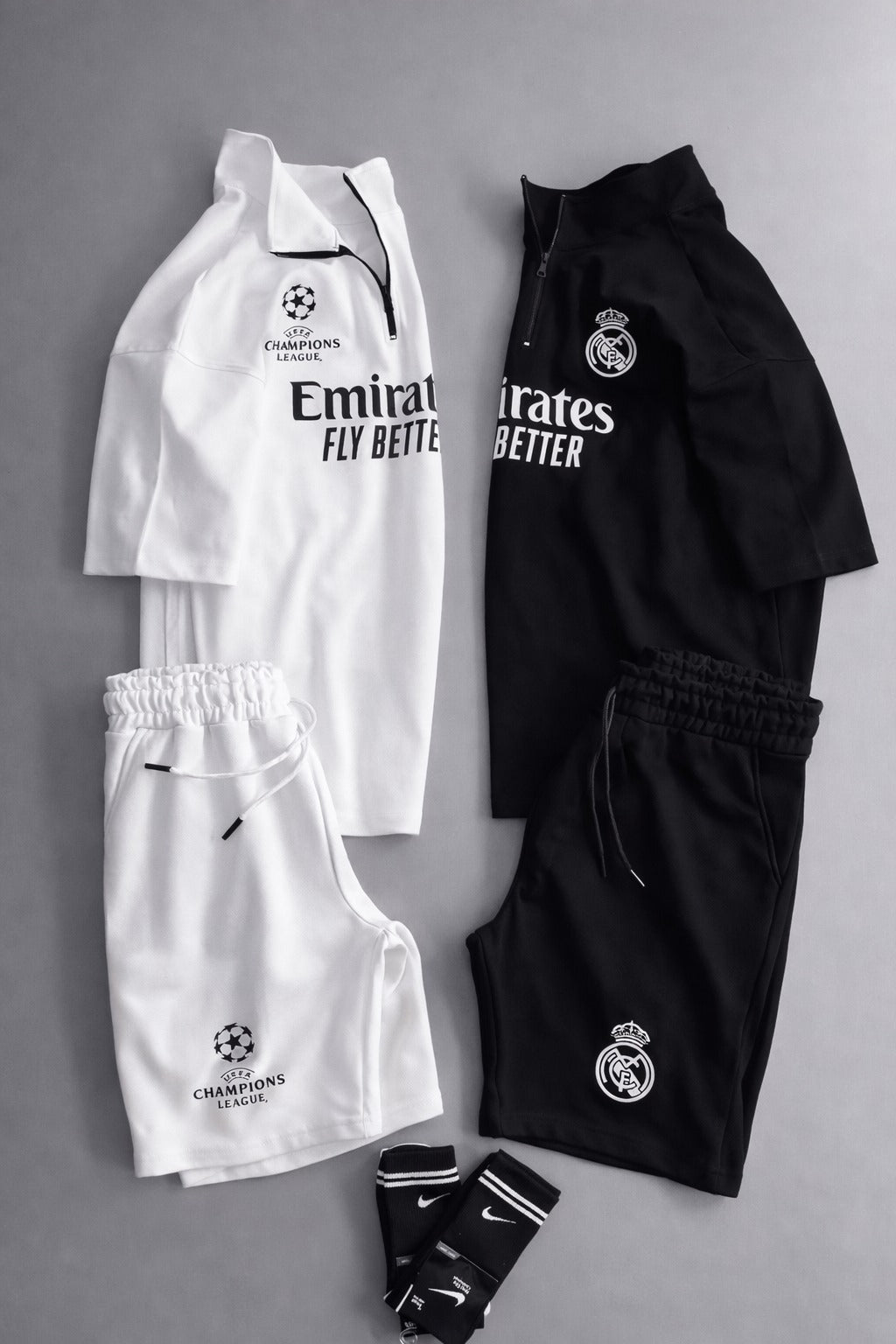 LI-86 MENS ATHLEISURE FOOTBALL INSPIRED SET – SLIM FIT HALF ZIP & SHORTS