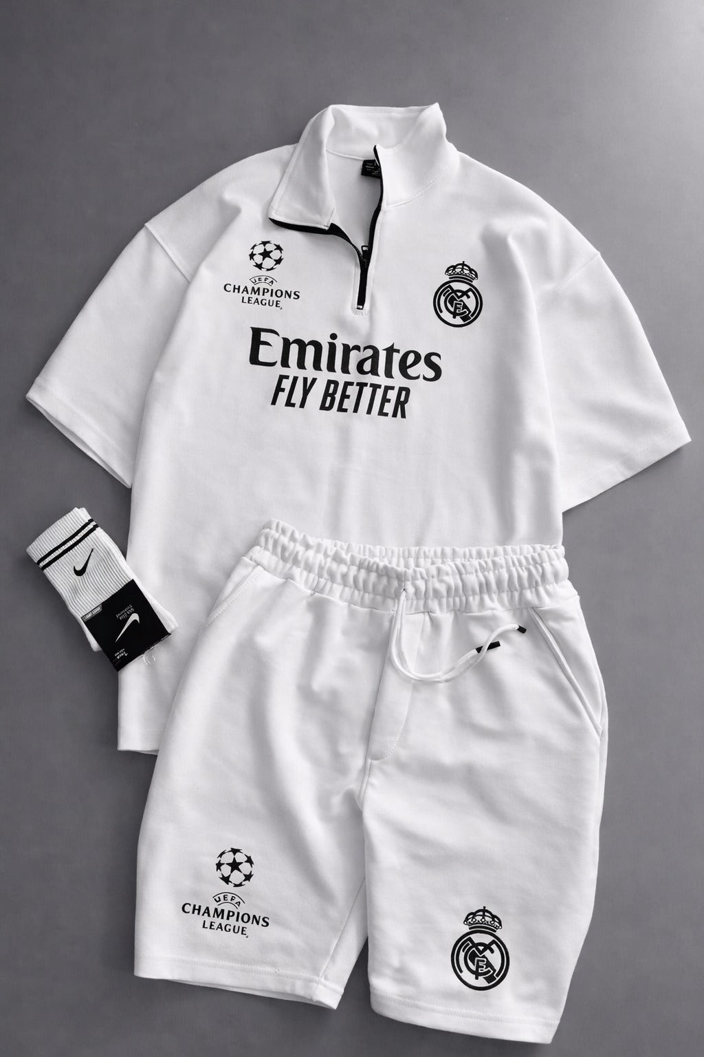 LI-86 MENS ATHLEISURE FOOTBALL INSPIRED SET – SLIM FIT HALF ZIP & SHORTS