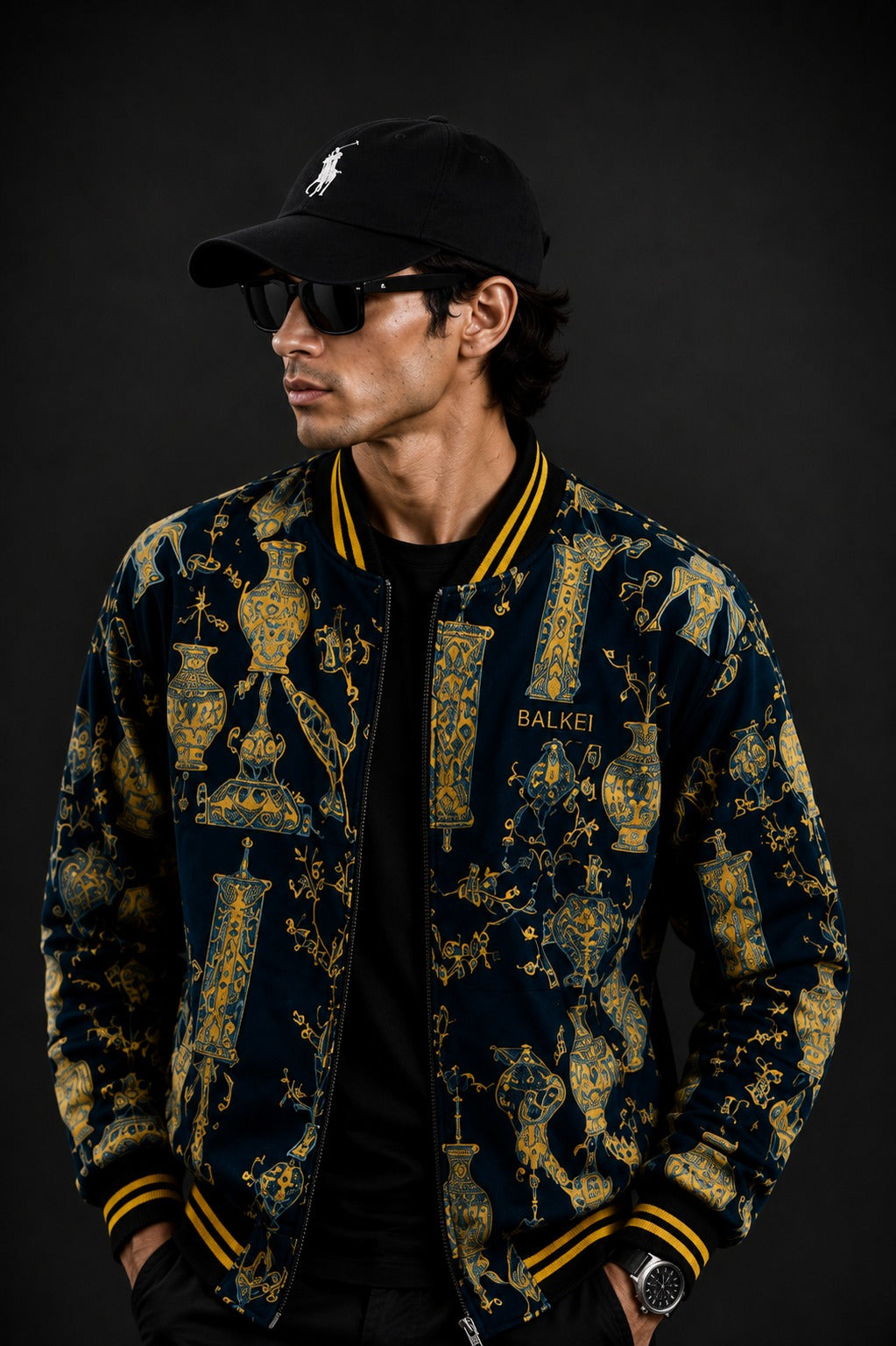 (CJ-22) Luxe Royal  Vintage Motif Zipper Jacket