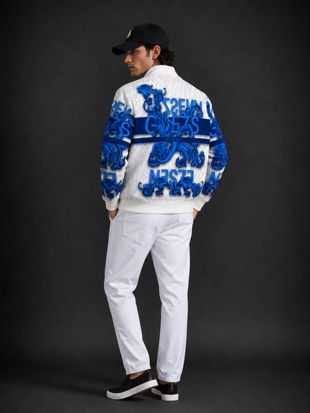 (CJ-21) Men's Royal  Baroque Printed Bomber Jacket