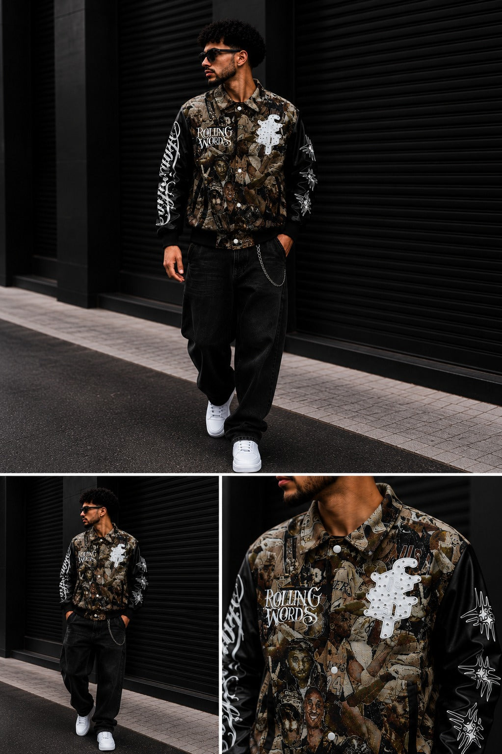 (CJ-24) Rolling Words Premium Graphic Bomber Jacket