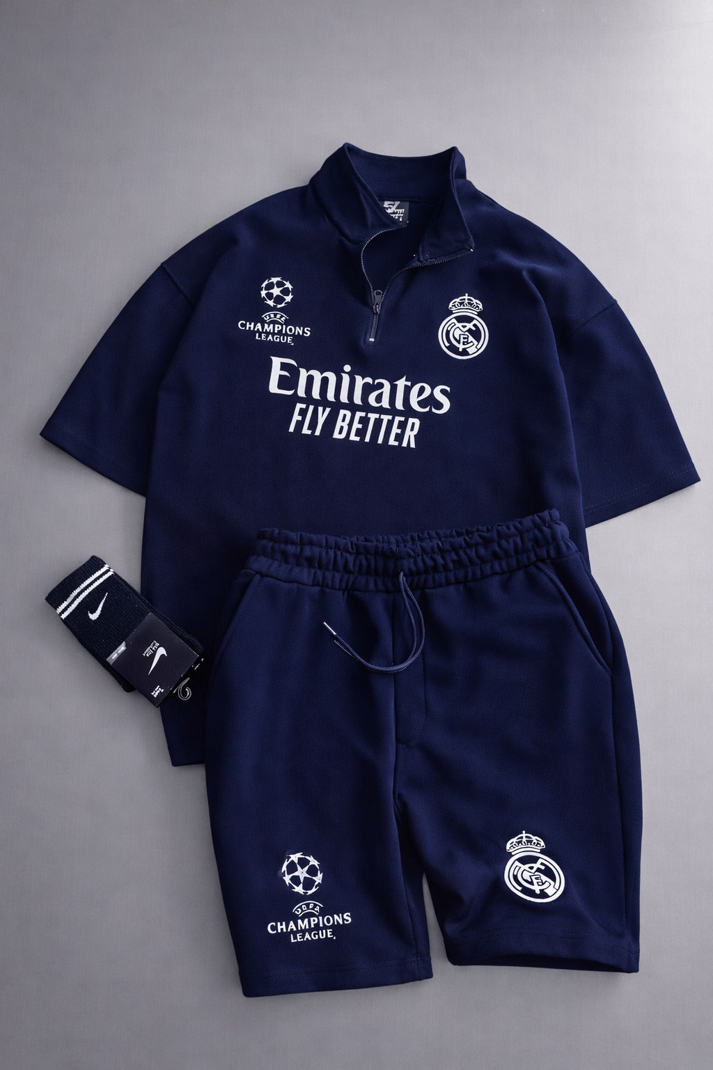 LI-86 MENS ATHLEISURE FOOTBALL INSPIRED SET – SLIM FIT HALF ZIP & SHORTS