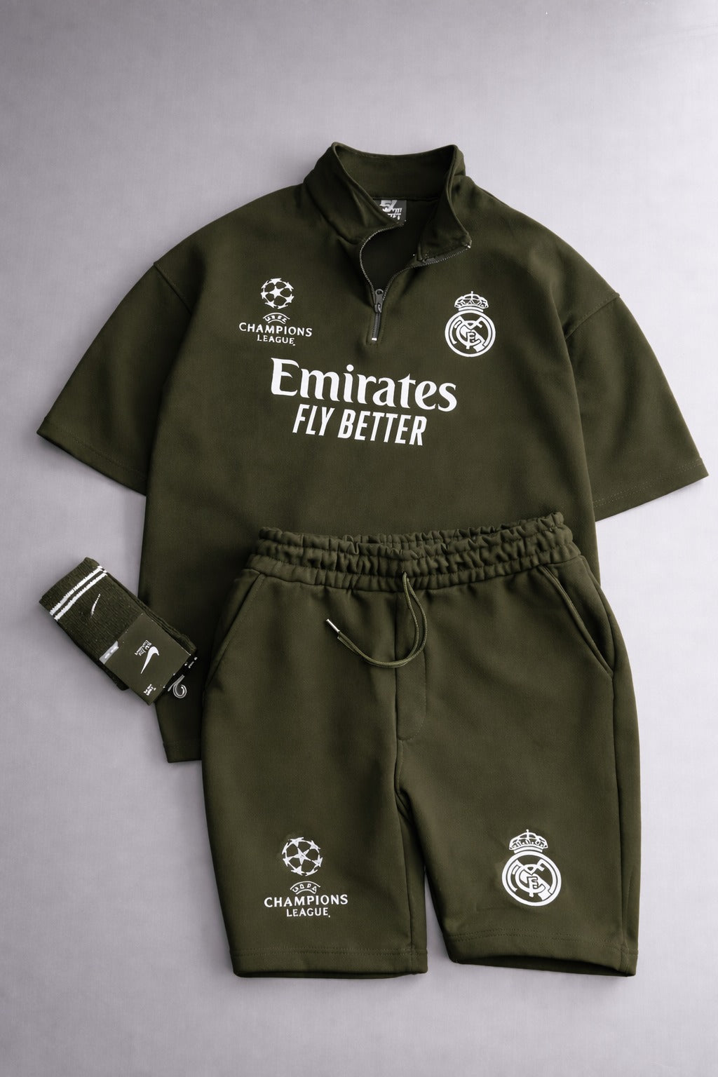 LI-86 MENS ATHLEISURE FOOTBALL INSPIRED SET – SLIM FIT HALF ZIP & SHORTS