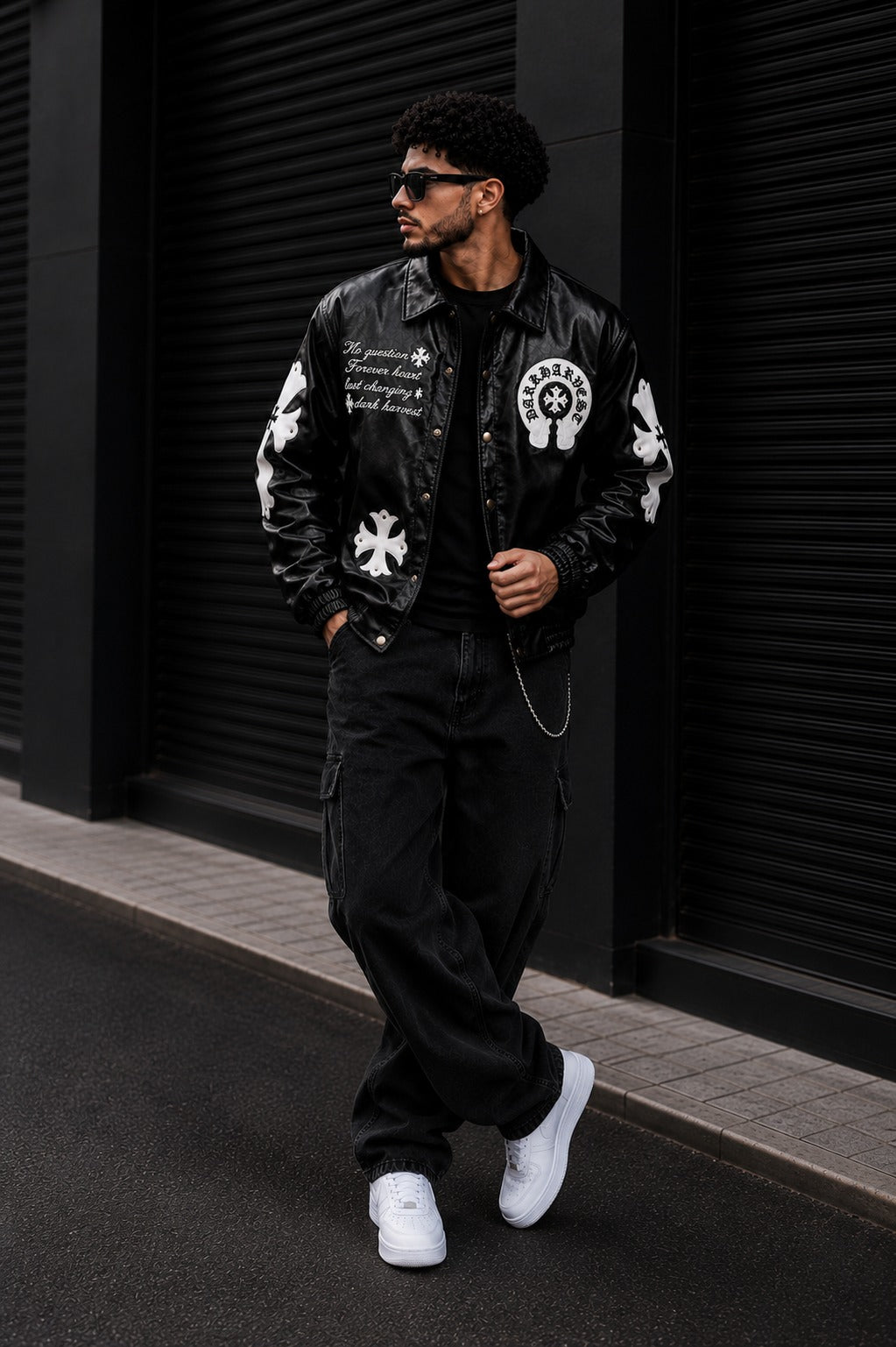 (CJ-19) Men's  Gothic Cross Patched Leather Streetwear Jacket