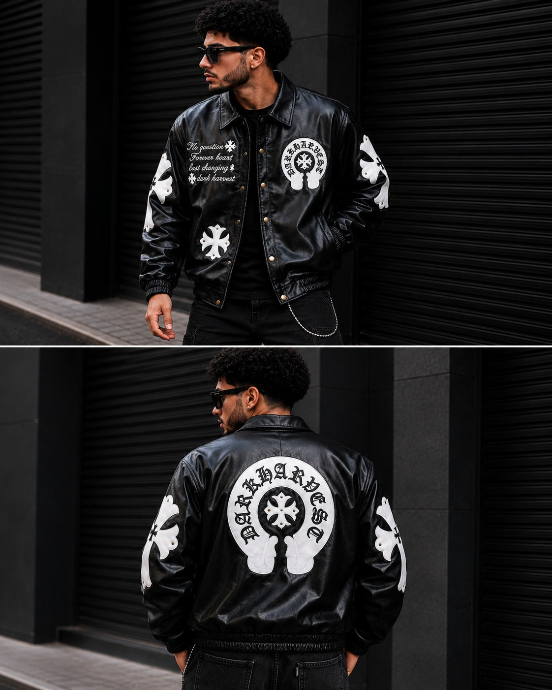 (CJ-19) Men's  Gothic Cross Patched Leather Streetwear Jacket