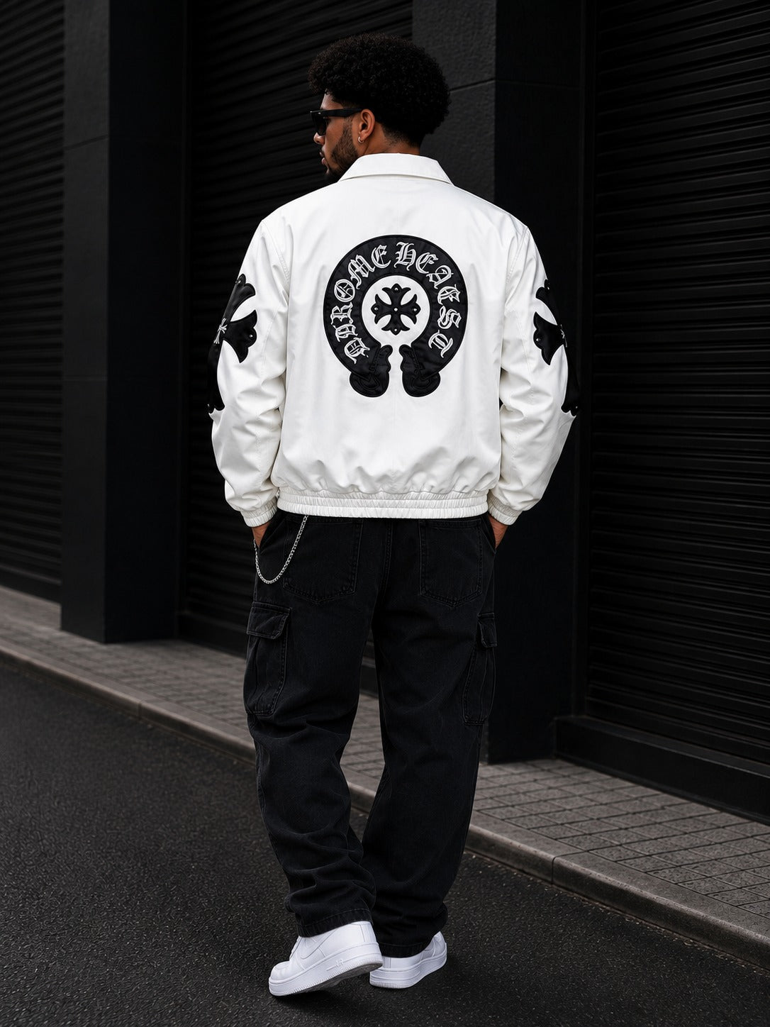 (CJ-19) Men's  Gothic Cross Patched Leather Streetwear Jacket