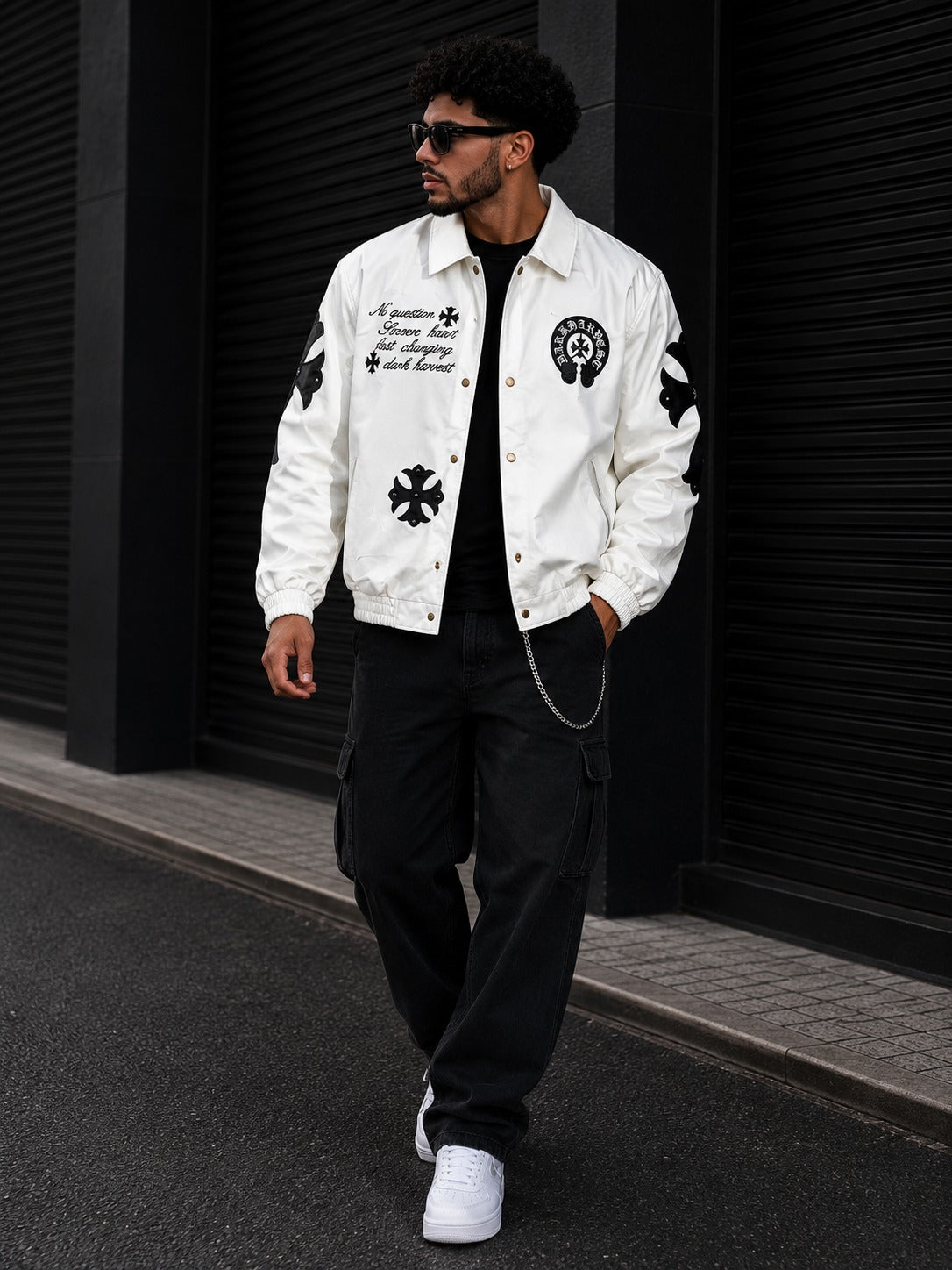 (CJ-19) Men's  Gothic Cross Patched Leather Streetwear Jacket