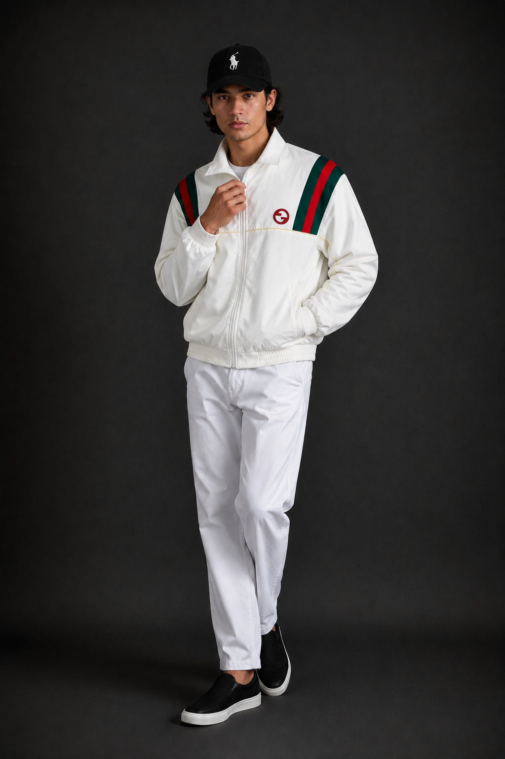 (CJ-5) Luxury Monogram Zip-Up Hooded Jacket – Premium Streetwear Windbreaker for Men | Gucci Edition