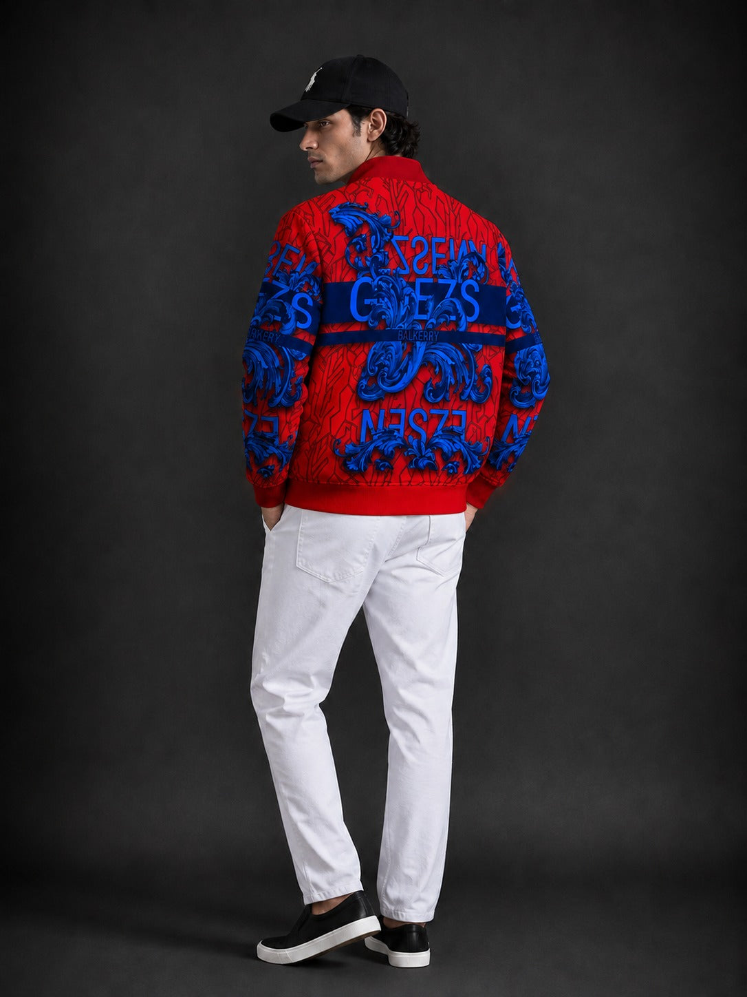 (CJ-21) Men's Royal  Baroque Printed Bomber Jacket