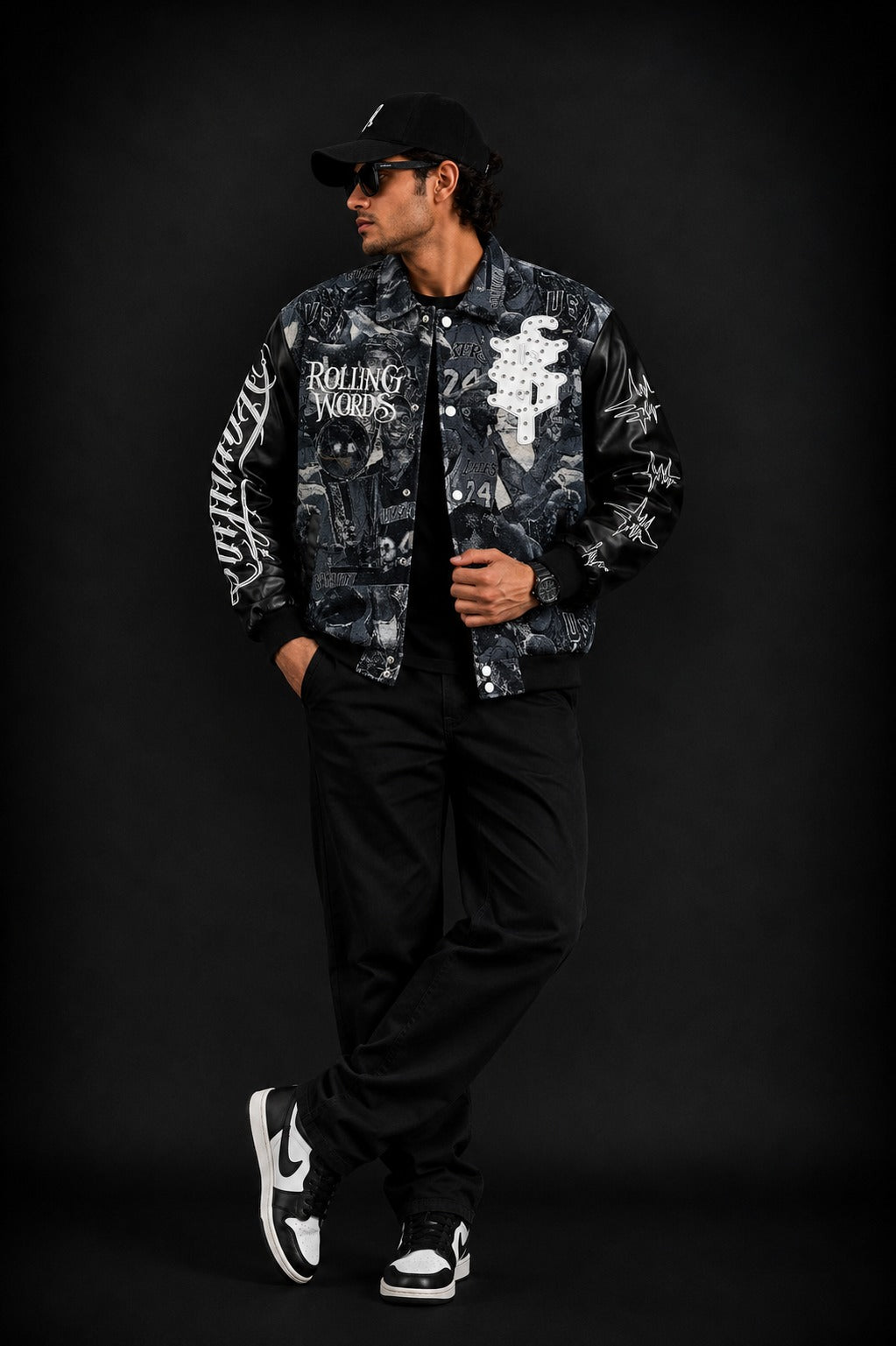 (CJ-24) Rolling Words Premium Graphic Bomber Jacket