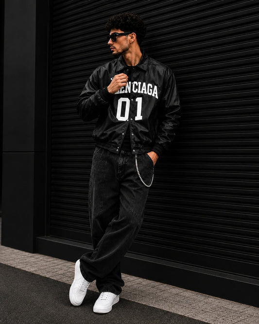 (CJ-16)  Varsity Racing Leather Jacket