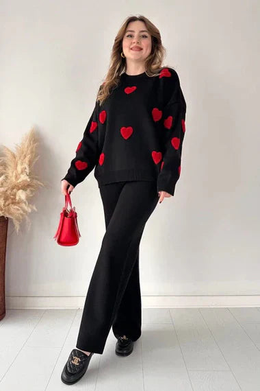 Ch # 471  Heart printed winter fleece co ord Set