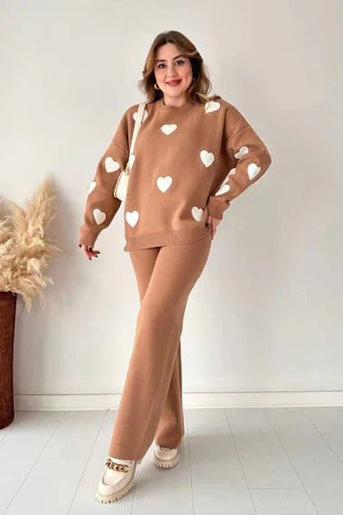 Ch # 471  Heart printed winter fleece co ord Set
