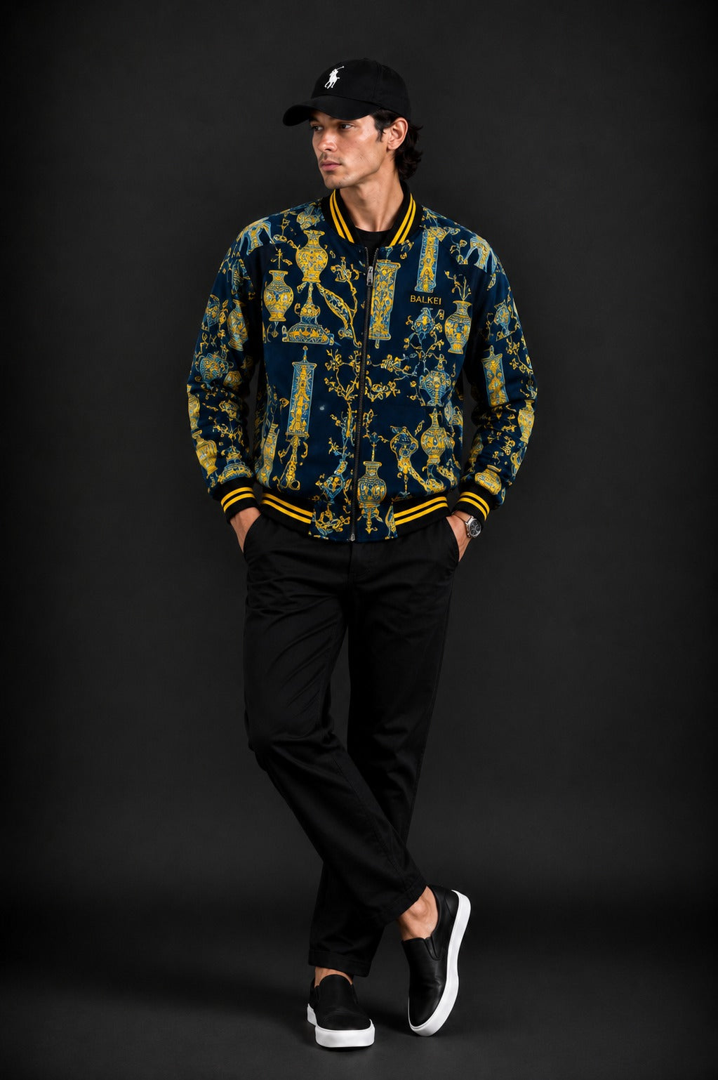 (CJ-22) Luxe Royal  Vintage Motif Zipper Jacket