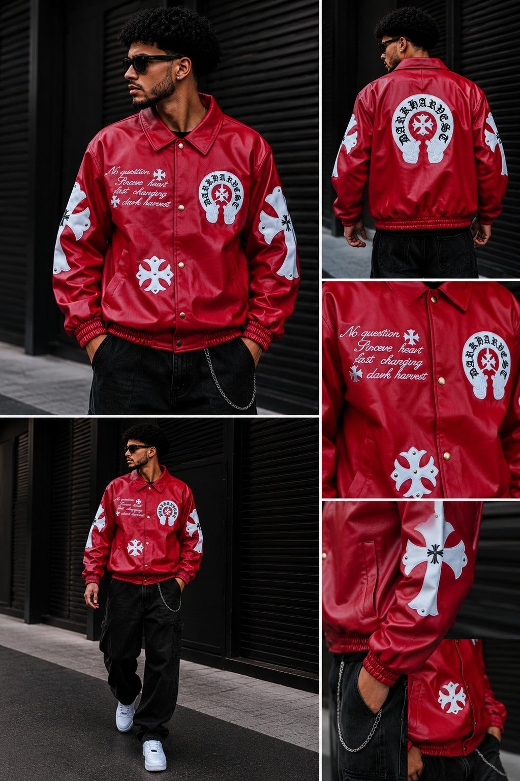 (CJ-19) Men's  Gothic Cross Patched Leather Streetwear Jacket